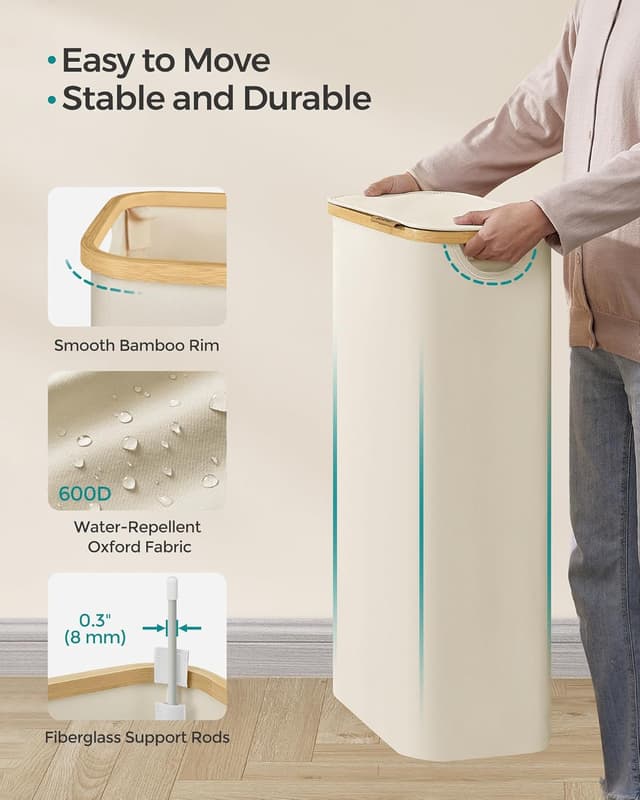 Thumbnail 6 de SONGMICS LCB506W01 Slim Laundry Basket with Lid (65L) with Removable Mesh Liner