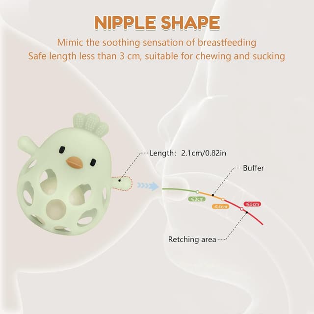 Detalle de MCGMITT Silikon-Beißring Greifball mit Rassel (Hühnerform), BPA-frei – Zahnungshilfe für Babys 3–18 Monate