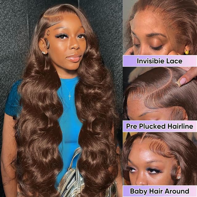 Detalle 2 de SFTNMEH 30 Inch Chocolate Brown Lace Front Wig with 200 Density