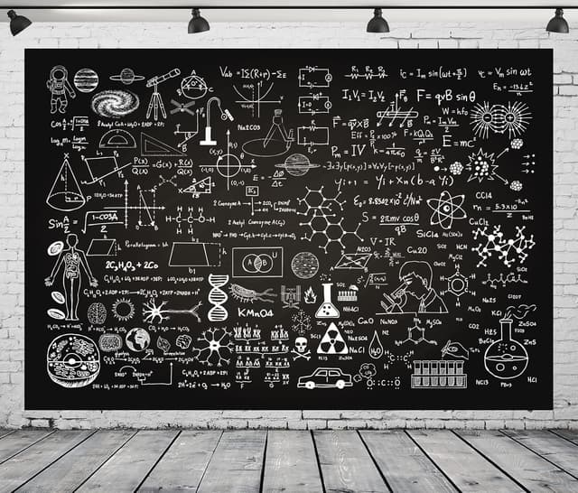 Detalle 2 de BELECO 1.5x1m Fabric Science Theme Blackboard Backdrop (Classroom, Chemistry, Maths & Physics)