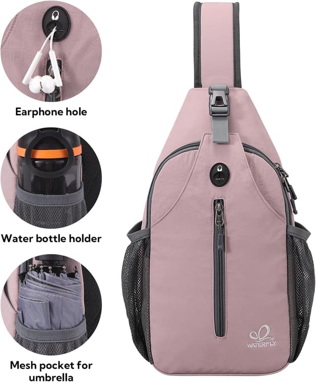 Detalle de WATERFLY Crossbody Sling Backpack Sling Bag Travel Hiking Chest Bag (Pink)