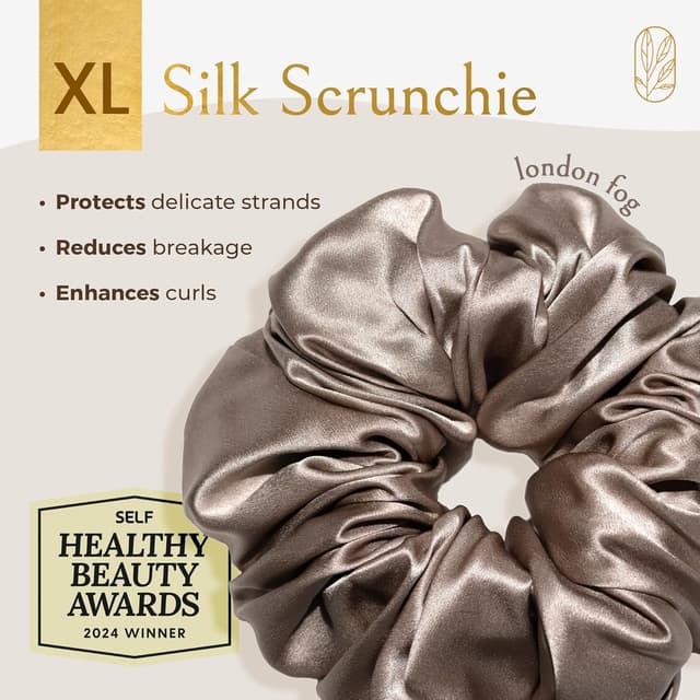 Detalle 2 de Curlfriend XL London Fog Silk Scrunchies for Women (Oversized Mulberry Silk Hair Ties)