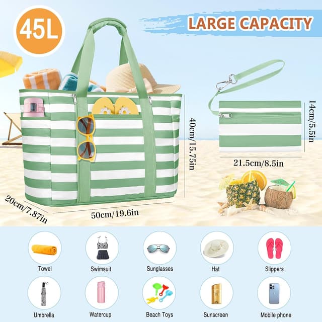 Thumbnail 6 de KTUEOV Sac de plage femme XXL 45 L pliable et imperméable, avec fermetures et compartiments pour piscine, voyage et shopping