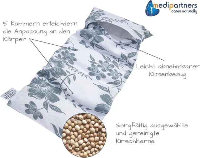 Detalle 2 de Medi Partners Kirschkernkissen (Mikrowelle), Wärmekissen 60x20 cm, ca. 800 g, 5 Kammern, 100% Baumwolle