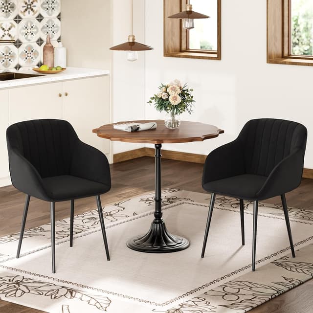 Detalle de Goeurvant set da 6 sedie da pranzo in velluto nere con seduta imbottita e braccioli