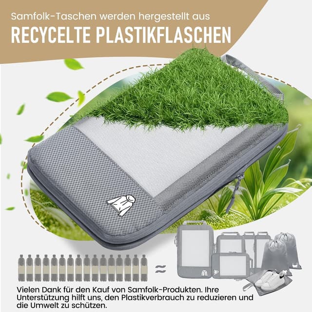 Detalle de Samfolk 8-teilige Compression Packing Cubes – Koffer-Organizer mit Kompressionsfunktion (Grau)