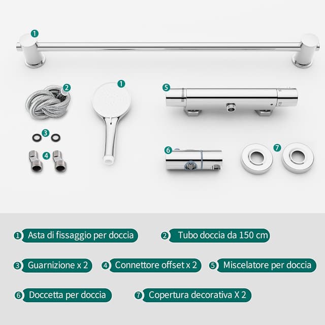 Detalle 2 de MORADO Miscelatore doccia con tubo flessibile da 1,5 m, saliscendi e doccetta 3 funzioni cromo