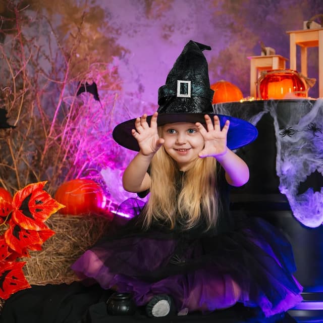 Detalle 2 de Aomig Hexenhut Schwarz – Zaubererhut als Kostüm-Zubehör für Halloween, Cosplay & Deko