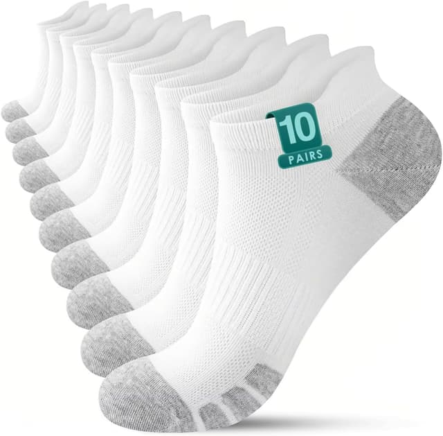 Detalle de YouShow Cotton Trainer Socks (10 Pairs) – Ankle Sports Socks with Anti-Blister Support