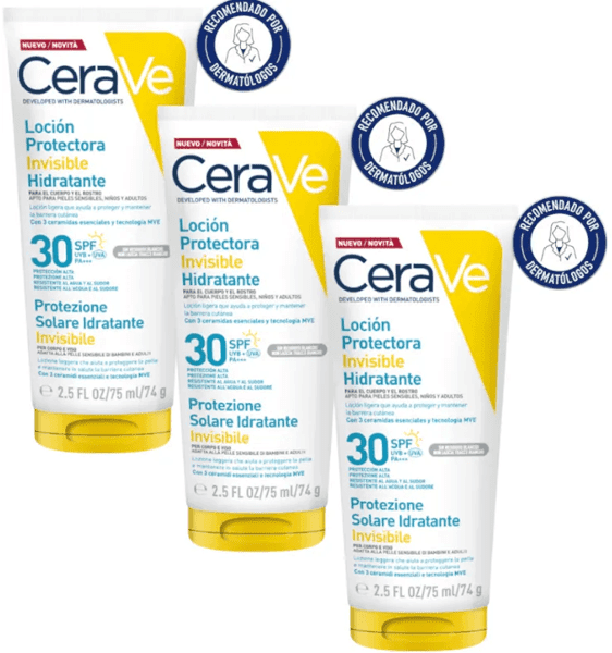 Detalle de CeraVe Loción Protectora Invisible SPF30 3x75 ml