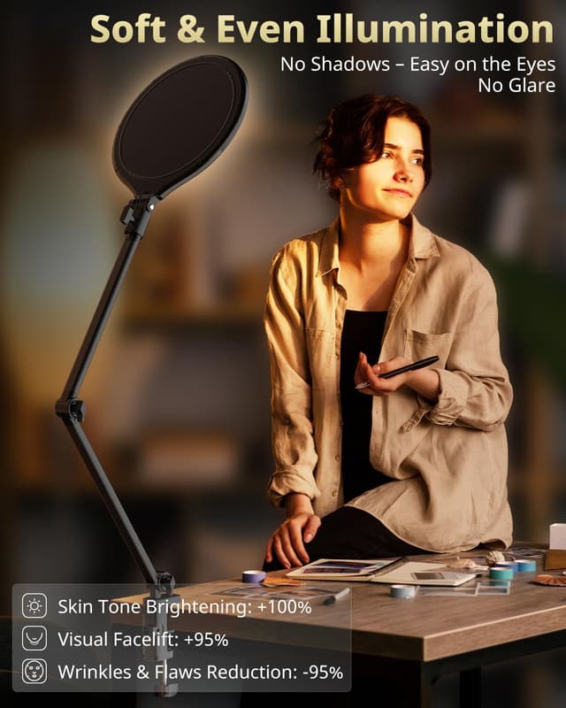 Detalle de UBeesize 10" Key Light for Streaming — Desk Ring Light with Adjustable Arm