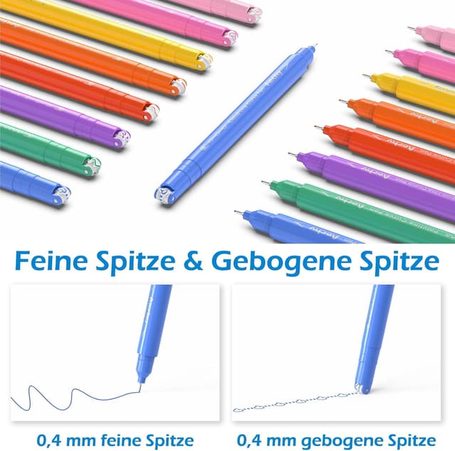 Detalle 2 de AECHY Textmarker-Stiftset (8 Stück) mit Doppelspitze, 8 Farben und 8 Mustern für Bullet Journal & Notizen
