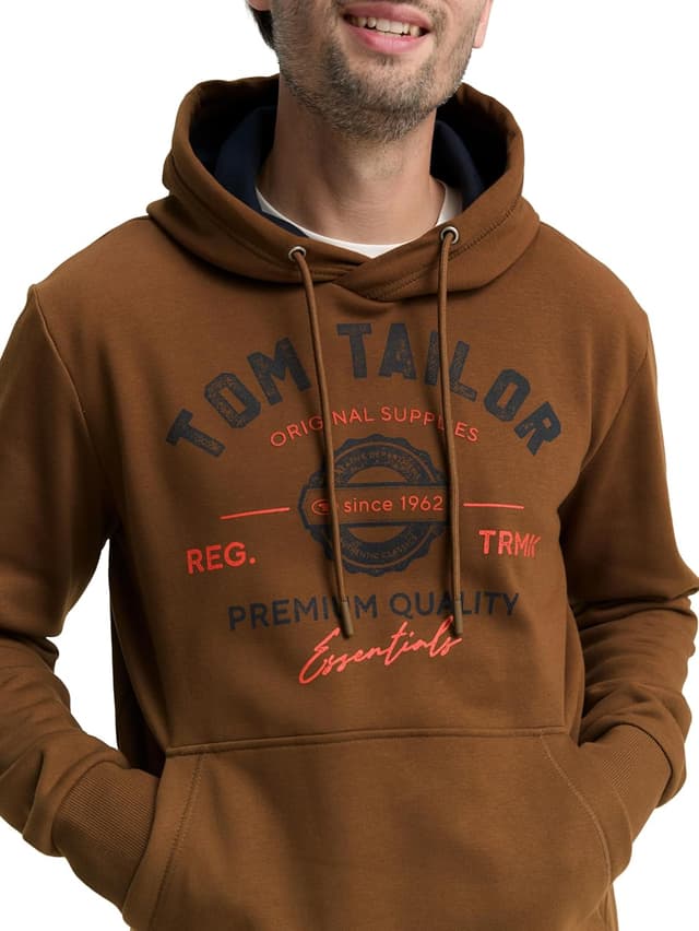 Detalle 2 de TOM TAILOR Herren Hoodie Sweatshirt mit Logo-Print und Kängurutasche