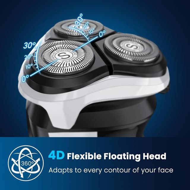 Detalle 2 de SweetLF Rasierer Herren elektrisch mit IPX7, 4D-Drehköpfen & LED-Display (Nass-/Trocken) – Schwarz-Grau