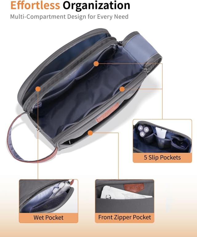 Detalle 2 de ECOHUB Wash Bag for Men (Grey) – water-resistant travel toiletry bag with wet pocket