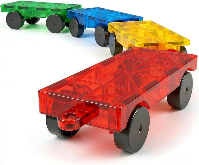 Detalle de Magnetic Tiles Cars Construction Set (4 PCS) — Magnetic Car Bases for Kids Ages 4–8