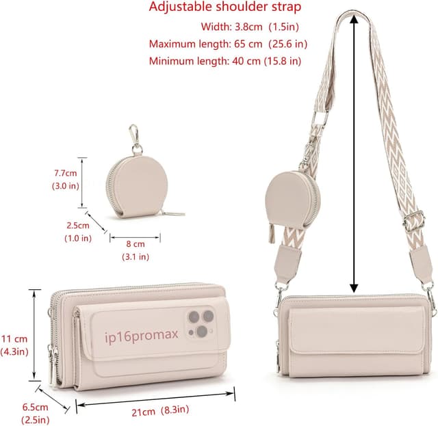 Detalle de Snmoec Handytasche zum Umhängen – kleine Crossbody Bag Damen grau-rosa mit Kartensteckplatz
