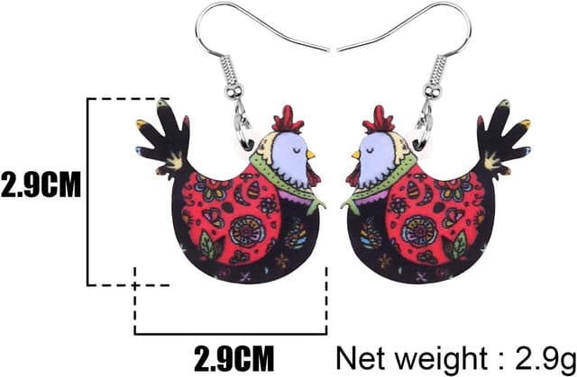 Detalle de DOWAY Cute Huhn/Henne Hahn Ohrringe aus Acryl – bunte baumelnde Hühner-Designs für Party & Geschenke