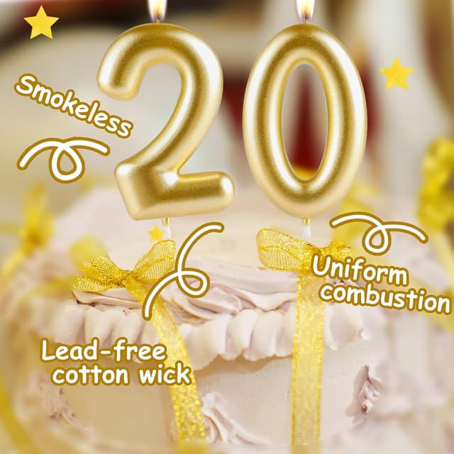 Detalle de Hongplus Metallic Gold Number 26 Birthday Candle Cake Topper (Cake Candles)