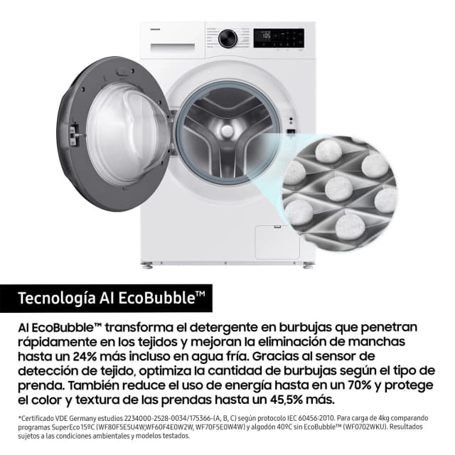 Detalle de Samsung WW90DG5G34AEEC lavadora de fondo reducido 9 kg con 1.400 rpm AI EcoBubble