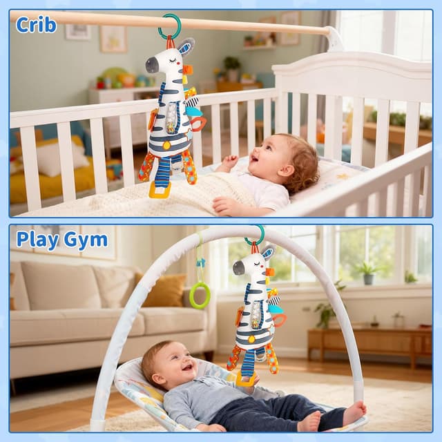 Detalle de Funsland pram toys for babies (0–6 months) clip-on car seat stroller activity plush with hanging rattle