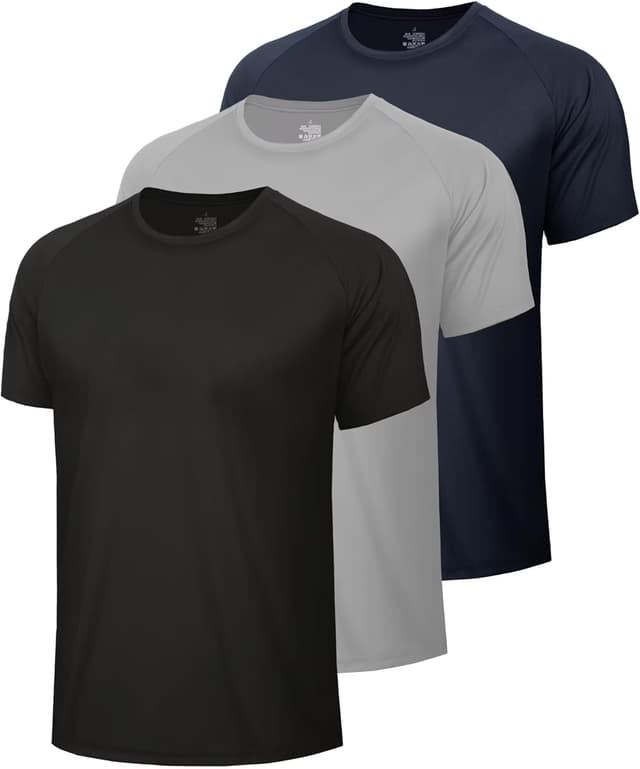 Detalle de BOOJO 3 Pack Men’s Quick Dry Gym T-Shirts (Crew Neck) for Training & Running