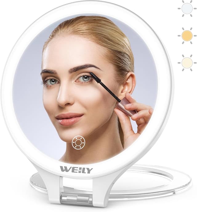 Detalle de WEILY Specchio trucco con luci 10X/1X, bifacciale e ricaricabile con controllo touch (bianco)