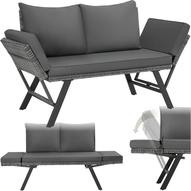 Detalle de tectake Rattan Loungesofa 2in1 Klapparmlehnen
