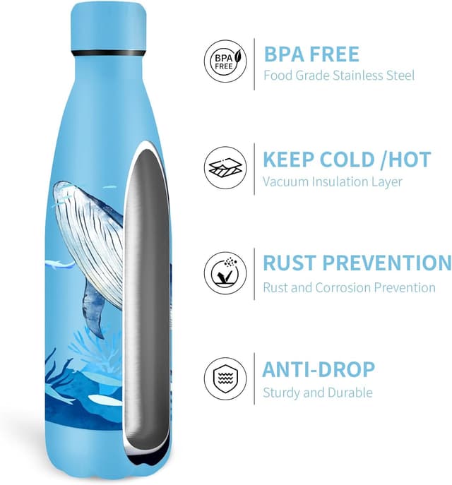 Thumbnail 1 de Ballena 500ml Botella de Agua Acero Inoxidable 🐋