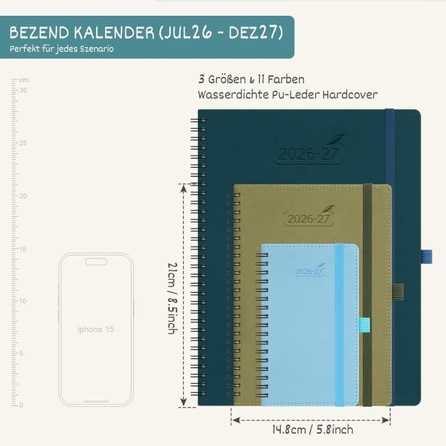 Detalle 2 de BEZEND Kalender 2026/2027 Wochenplaner A5 (18 Monate) mit Ringbuch, Orange