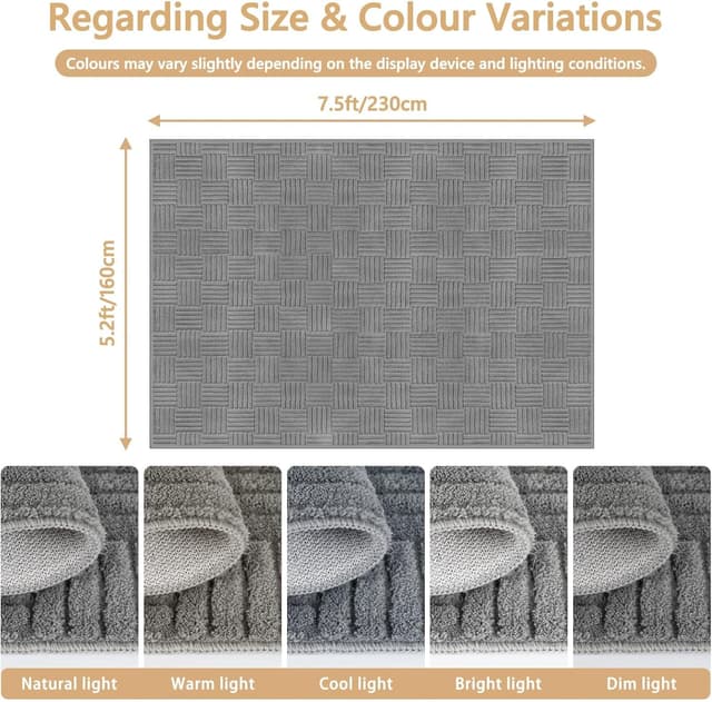 Detalle de VSIWB Living Room Rug 160 x 230 cm in Grey – washable, non-slip and soft fluffy floor mat