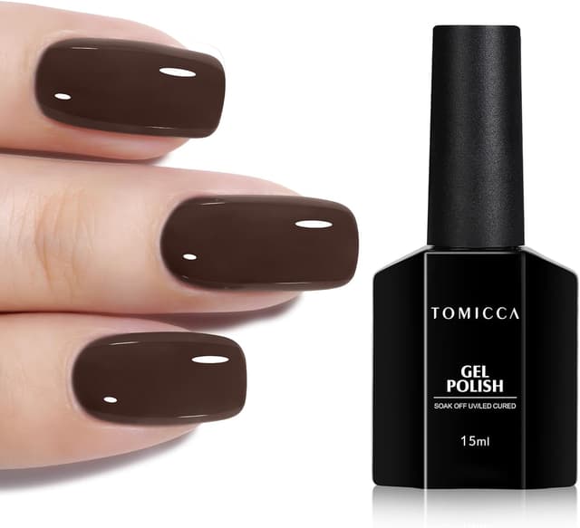 Detalle de TOMICCA Vernis Semi Permanent Brun Foncé (gel UV/LED, 15 ml) pour manucure brillante et durable