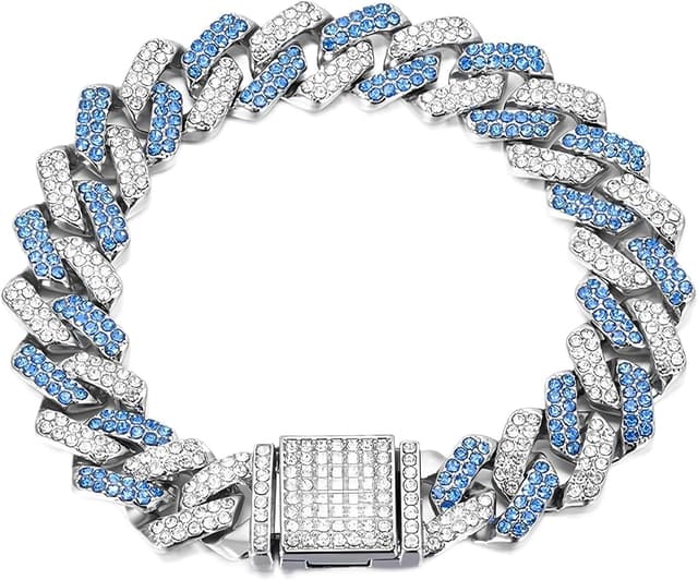 Detalle 2 de Blue Dog Chain Diamond Cuba Link dog collar chain (18-inch)