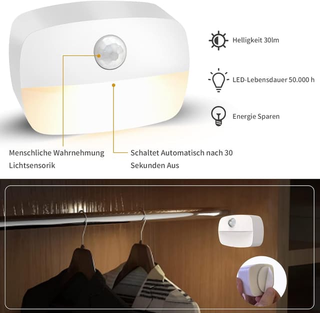 Detalle 2 de LED Nachtlicht mit Bewegungsmelder 4er Set