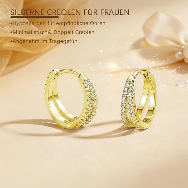 Thumbnail 2 de Cangall Creolen aus 925 Sterling Silber mit Cubic Zirkonia – kleine Huggie Doppel-Creolen