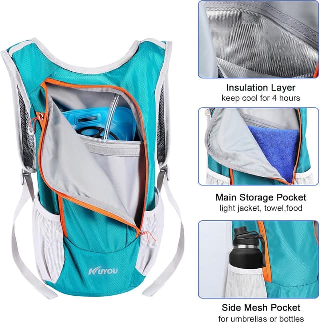 Detalle 2 de KUYOU Running Hydration Vest with 2L Insulated Bladder, Reflective Strips & Emergency Whistle