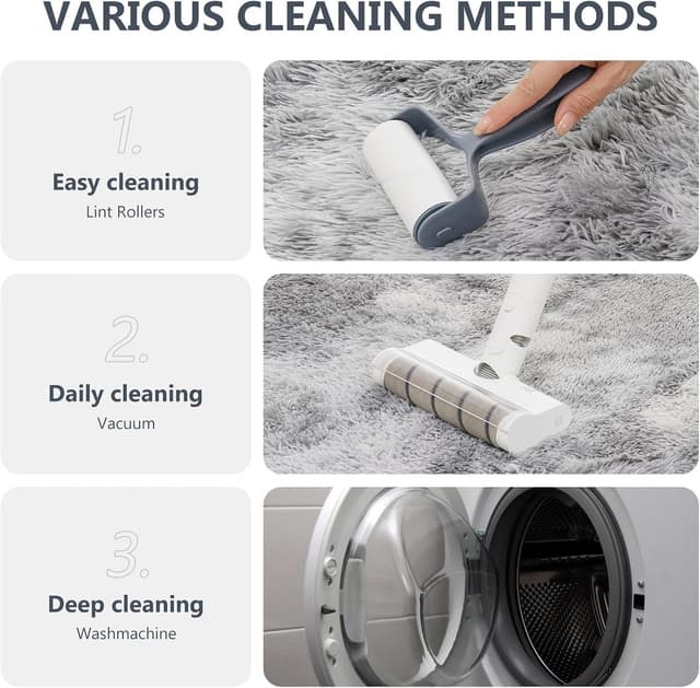 Detalle 2 de Vamcheer tapis de salon moderne pelucheux 8 mm lavable antidérapant tie-dye/gris clair 160x230