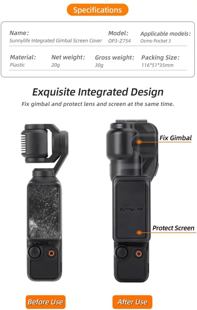 Detalle de Taoke lens hood cover for DJI Osmo Pocket 3 – gimbal camera protector sunshade cover