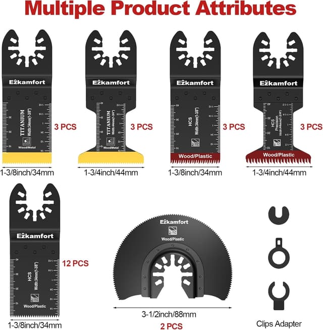 Detalle 2 de EzKamfort 29-teilige Multitool-Sägeblatt-Sets (oszillierend) – Zubehör für Holz, Kunststoff und Metall