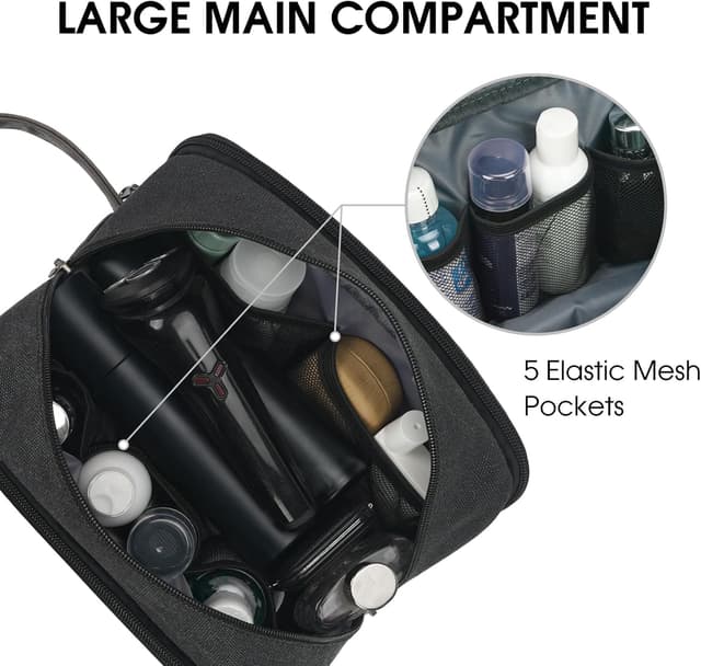 Detalle de WANDF Herren-Kulturtasche Reise-Kulturtasche (Canvas, schwarz) mit trocken-nass Trennung