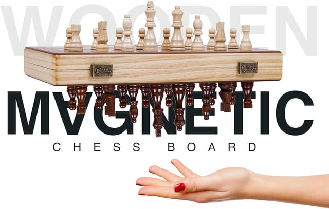 Detalle 1 de 15-Inch Magnetic Wooden Chess Set with Folding Board and Handcrafted Staunton Pieces