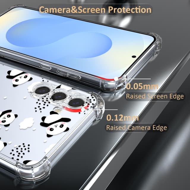 Detalle 2 de CAROKI Clear Case for Samsung S25 5G (Transparent TPU + Polycarbonate, Panda Pattern)