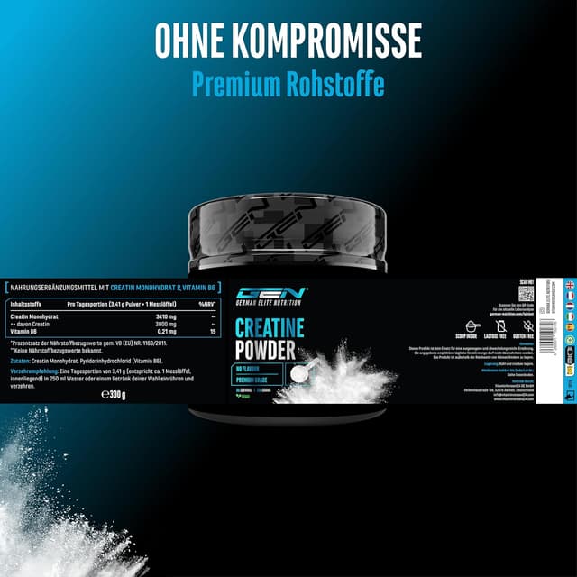 Detalle de GEN German Elite Nutrition Kreatin-Monohydrat Pulver (300 g) – vegan, mikrofein