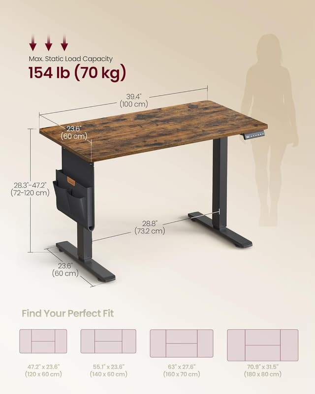 Detalle de VASAGLE electric standing desk 72-120 cm