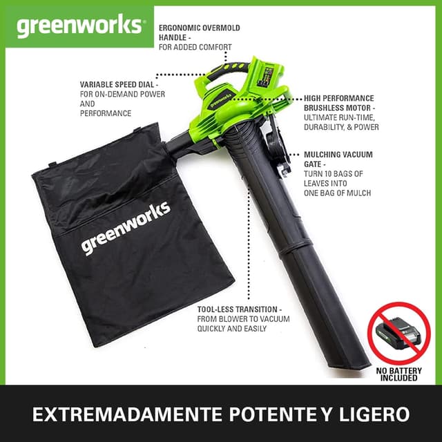 Detalle 2 de Greenworks GD24X2BV Soplador Aspirador 48V sin baterías