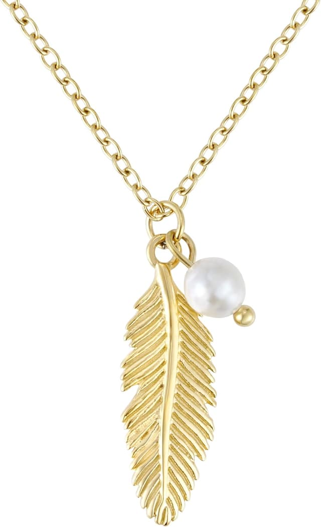 Detalle de BONNYBIRD BonnyFeather wasserfeste Federkette aus Edelstahl (316L) für Damen mit Süßwasserperle