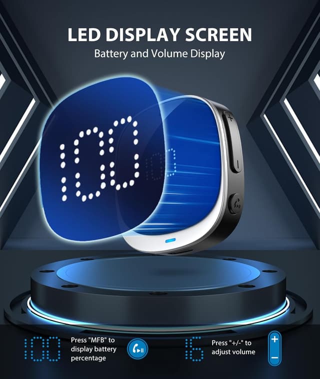 Detalle de COMSOON AUX Bluetooth Adapter for Car with LED Screen (Bluetooth 5.3, 3.5mm) for Music & Hands-Free Calls