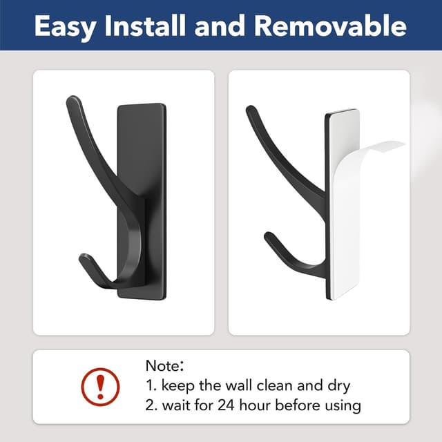 Detalle 2 de pickpiff Self-Adhesive Coat Hooks (Heavy-Duty Stainless), Matt Black, 4-Pack (8 Hooks)