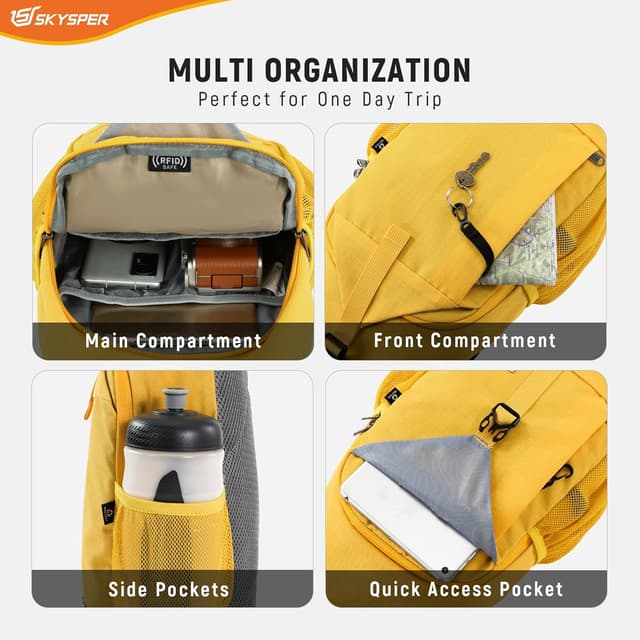 Detalle de SKYSPER Sling Bag RFID Cross Body Bag (Recycled) – Travel Daypack for Tablet, Phone & Essentials