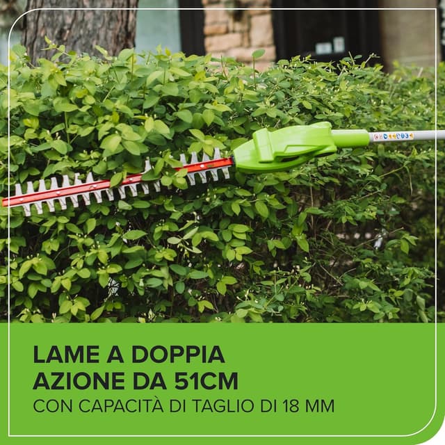 Detalle de Greenworks G40PHA tagliasiepi a asta con albero divisibile e testa rotante fino a 125°